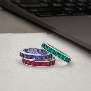 Paston Personalizzato 3x3mm Taglio Principessa Smeraldo Zaffiro Rubino Coltivati in Laboratorio Montatura a Castone Placcato Rodio Gioielli da Donna per Matrimonio Festa Argento Sterling 925 - Product Image 1