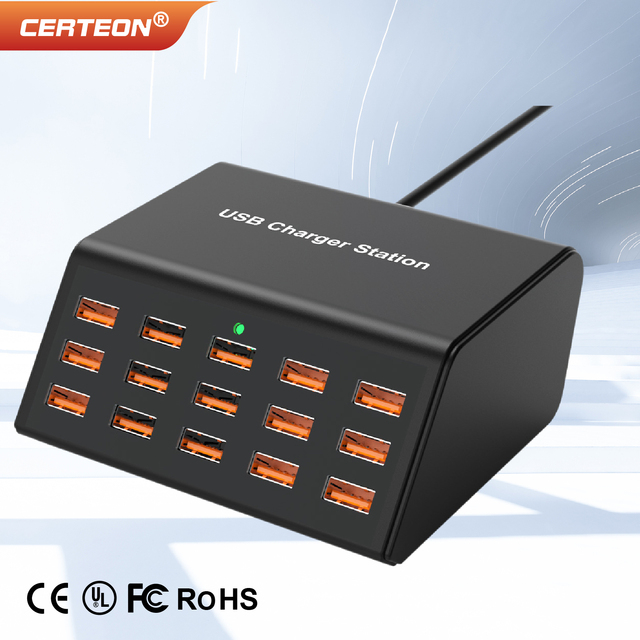 100W USB Charging Station 15 Port Multi USB Charger Desktop Smart Charging Station for Phone Tablet Multiple Devices Fast Charge