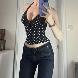 Haut Halter à Pois Style Pure Desire avec Nœud Papillon, Haut Ajusté Imprimé Sexy, Couche de Base - Product Image 4