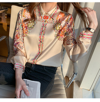 Vente en gros de chemises longues et amples européennes et américaines Chemise chemisier en mousseline de soie imprimée à la mode Chemises décontractées pour femmes Blouses