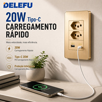 Prise murale DELEFU de luxe en acier inoxydable brossé 118x72mm, panneau de sortie électrique modulaire sans LED