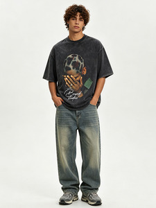 <span class=keywords><strong>T</strong></span>-shirts personnalisés en coton 100% pour hommes, style streetwear, avec impression DTF de typographie et portraits d'artistes hip-hop, coupe ample - Product Image 6