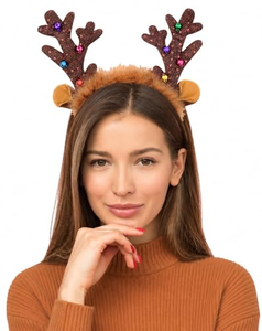 Serre-tête en forme de cornes de renne de Noël, lot en vrac, accessoires capillaires doux et réutilisables en tissu et plastique pour fêtes de Noël et accessoires de photomaton - Product Image 2