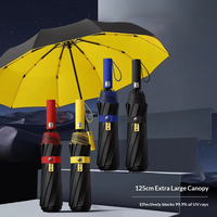 Parapluie professionnel extra-large à trois plis entièrement automatique de 27 pouces avec 10 baleines, revêtement noir anti-UV et protection solaire