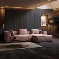 Canapé moderne en tissu côtelé, garni d'éponge, livré en boîte, sectionnel, compressé sous vide, modulaire en forme de L