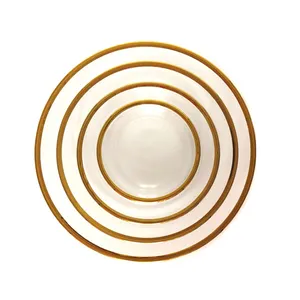 Luxury Gold Edge Glass Dinner Set for Wedding Table Decoration 2023 New Tabletop Decor Rental Fruit Salad Dinner Charger Plate