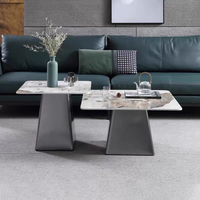 Ensemble de tables basses modernes en pierre frittée avec base en acier inoxydable, meubles de salon en métal