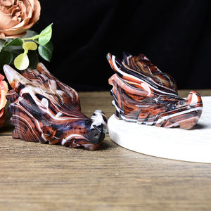 Venta al por Mayor de Cabezas de Dragón de Ágata Natural Talladas a Mano y Pulimentadas, Negras y Rojas, de 10 cm, Artesanía de Piedra Feng Shui, Decoración para el Hogar, Regalo - Product Image 4