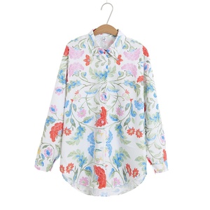 Camisa de Satén Francesa de Alta Gama para Mujer 2025 con Diseño Retro Tie-Dye, Manga Larga y Logotipo Frontal, Nuevo Estilo, Producto Extranjero de Nicho - Product Image 1