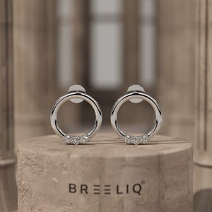Boucles d'oreilles clous cercle ouvert en or blanc avec accents de diamants, boucles d'oreilles halo rondes minimalistes pour femme, géométriques modernes - Product Image 3