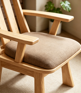 Fauteuil scandinave en bois massif avec revêtement en tissu, chaise de salon moderne, design en chêne naturel - Product Image 3