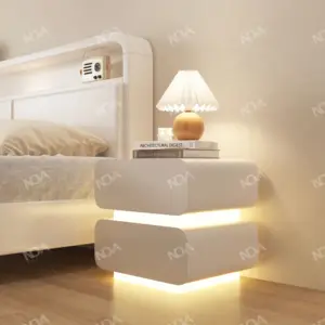 Meubles de chambre à coucher de style populaire Nova 2024 Table de chevet à led blanc crème avec rangement