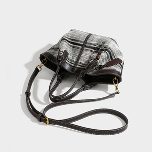ODM OEM Manufacture Vintage <b>Tweed</b> Panelled Tote Bag Wallet Attachment Elegant Style Summer All Seasons Portable Women's <b>Handbag</b> - Product Image 2