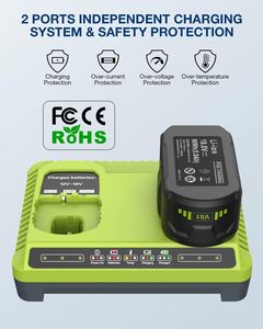 <span class=keywords><strong>Chargeur</strong></span> <span class=keywords><strong>Ryobi</strong></span> P117 à 2 ports compatible avec les batteries <span class=keywords><strong>18V</strong></span> à double chimie, <span class=keywords><strong>chargeur</strong></span> rapide pour ONE P117 P118 12V-<span class=keywords><strong>18V</strong></span> Max Li-Ion NiCd - Product Image 5