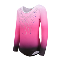 Ensemble de 3 pièces de justaucorps de gymnastique pour enfants avec logo personnalisé B69, dégradé de couleurs, strass, short et bandeau pour la danse et la gymnastique