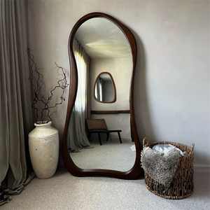 Specchio a Figura Intera con Cornice in Legno Scuro Ondulato, Decorativo Vintage Personalizzato per <span class=keywords><strong>Soggiorno</strong></span> e Camera da Letto - Product Image 3