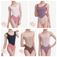 Maillot de Ballet sin Mangas para Adultos, con Malla de Dos Tonos y Espalda en U Profunda, para Entrenamiento Profesional de Ballet