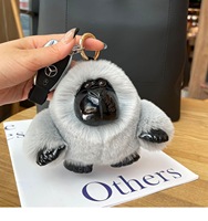 Luxe véritable Rex lapin fourrure gorille en peluche porte-clés doux mignon cartable pendentif avec porte-clés