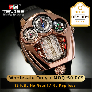 TEVISE 2024 Orologio Automatico <span class=keywords><strong>da</strong></span> <span class=keywords><strong>Uomo</strong></span> in Acciaio Inossidabile con Logo Personalizzato Quadrante in Zaffiro Cinturino in Silicone Resistenza all'Acqua 5BAR - Product Image 1