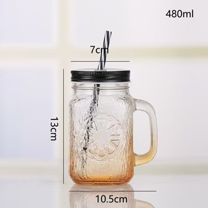 Wholesale 16oz Glass Cups Colored Mason Jar With Handle and <strong>Straw</strong> for Iced Coffee <strong>Milkshake</strong> Smoothie Tea - Product Image 4