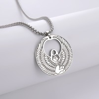 Collier pendentif ailé inspiré de l'Égypte, en acier inoxydable, ton argenté, bijoux ethniques tribaux mystiques, cadeau pour les soirées