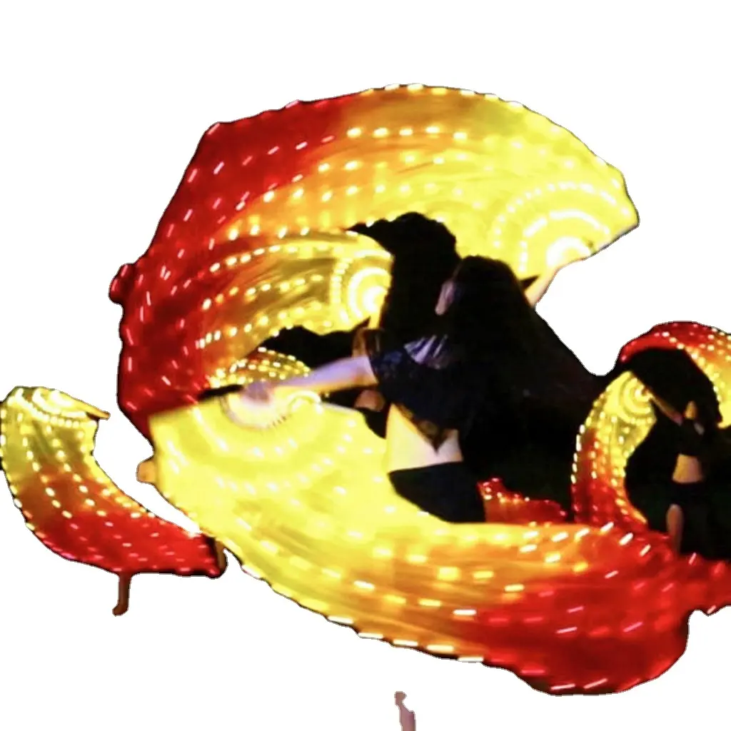 Nayaking Hand-Made China Silk LED Fan Veils Performance Prop LED Silk Veil Fan Festival Dance LED Costume Belly Dance Fan