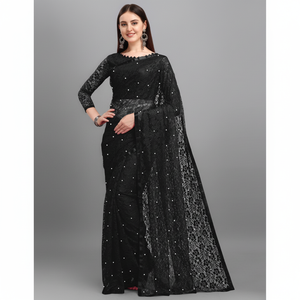 FashionHarbour Bollywood Sari étnico con blusa sin costuras Tela de red nupcial Diseño propio para fiestas de boda - Product Image 1