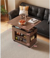 Table basse multifonctionnelle en bois massif, relevable et pliable, avec rangement mobile et table d'appoint réglable