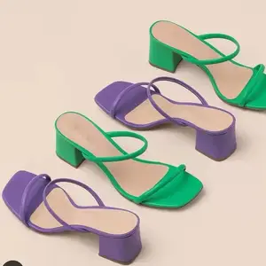 2023 New Candy Color Slim Strap Heel Slippers Sandals Ladies Shoes And Thick Heel Sandals