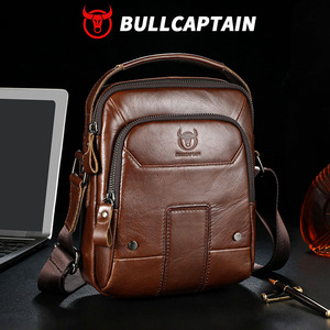 Bolso Bandolera BULLCAPTAIN de un Solo Tirante para Hombre, de Cuero Genuino, con Bolsillos para Teléfono Celular - Product Image 1