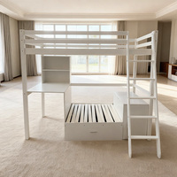 Lit superposé en bois massif pour enfants avec garde-corps et rangement moderne, double, pour enfants