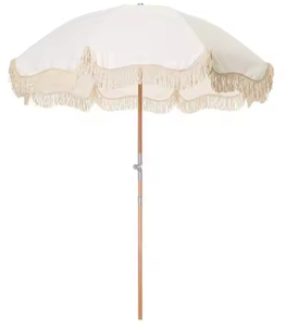 Открытый большой пляжный зонт в Корейском стиле для взрослых с автоматическим наклоном ветра с высокой устойчивостью во внутреннем дворе пляжный дизайн с кисточкой - Product Image 1