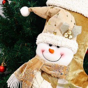 Calcetín de Navidad dorado de gran tamaño de lujo, felpa hecha a mano, Papá Noel, muñeco de nieve, decoración colgante, <span class=keywords><strong>chimenea</strong></span> colgante, Navidad - Product Image 5