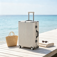 Valise à cadre en aluminium à rayures verticales blanc crème 20/24/26 pouces avec serrure TSA, roues pivotantes silencieuses à 360°, rigide, élégante et durable