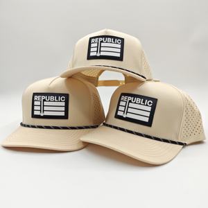 Casquettes de golf 5 panneaux en polyester respirantes de performance avec logo en caoutchouc de qualité supérieure, casquettes de sport de designer, snapback personnalisé Dobby Léopard - Product Image 6