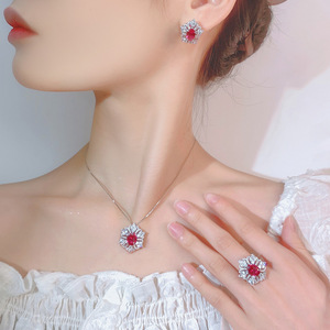 Jindiange của phụ nữ đồ trang sức thiết lập sang trọng ngành công nghiệp nặng rực rỡ chim bồ câu <span class=keywords><strong>Ruby</strong></span> loạt vàng bông tai vòng cổ vòng đồng bán buôn - Product Image 2