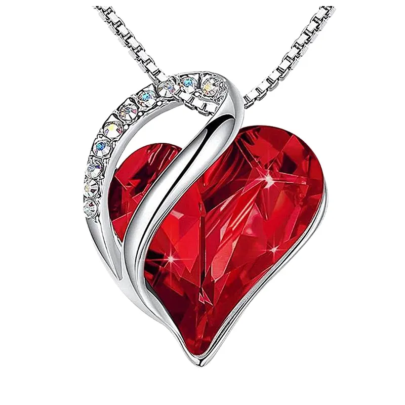 Love Heart Pendant Crystal Rhinestone Birthstone Jewelry Necklace