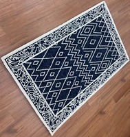 Tapis de salon de qualité supérieure, doux, lavable, à motif floral, bleu marine, design, en laine tuftée à la main, antistatique, écologique, insonorisant