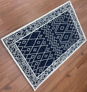 Tapis en laine fait main de couleur marine avec motif floral, lavable, doux, de qualité supérieure, pour le salon, la chambre à coucher, décoration intérieure - Product Image 5