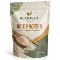 Sachet d'emballage personnalisé imprimé, pochette verticale refermable avec fermeture éclair pour poudre de protéines de riz végétales, marque privée