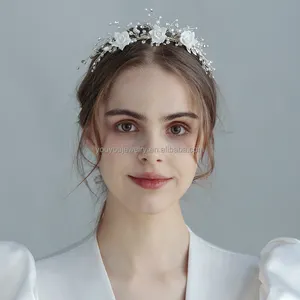 Elegante handgemachte Kristall Keramik Blume Hochzeit Kopfschmuck Haar Krone Zubehör Vine Brautkrone und Tiara