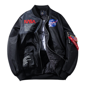Afneembare capuchon herfst MA1 bomberjack met borduurwerk NASA astronaut baseball voorkant gevoerd opstaande kraag effen gekleurd - Product Image 1