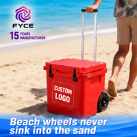 Glacière rotomoulée 45QT robuste en PE isolé avec roues de plage et poignée télescopique pour le camping, le stockage de nourriture et de vin