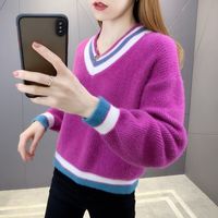 Pull en laine et cachemire épais de style vintage pour femme, col en V, tricoté, brodé, décontracté, manches longues, coupe classique