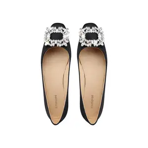 Women Silk Satin Elegant Square Toe Shallow Flats Ladies High Quality Wedding Shoes For Women Large size 42 Flat Shoes