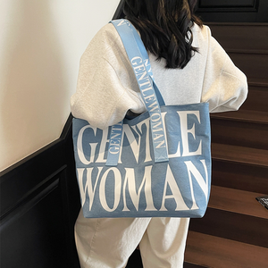 Sac fourre-tout en <span class=keywords><strong>toile</strong></span> motif lettre personnalisé pour femmes Sacs fourre-tout à bandoulière en coton réutilisables et décontractés pour le shopping - Product Image 3