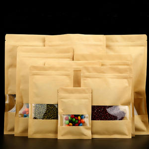 Petits sacs de rangement plats en papier kraft brun à trois soudures latérales, refermables à chaud avec fermeture éclair et fenêtre transparente, pour snacks, bonbons, aliments et thé - Product Image 1