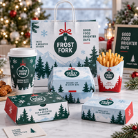 Emballage de boîte repas personnalisée de Noël, barquette de restauration rapide pour fêtes, emballage combo pour marques de restaurants de burgers et poulet