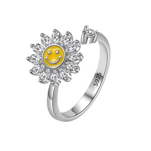 Anillos ajustables giratorios para la ansiedad con circonita marquise, de cobre, con girasol giratorio, joyería para aliviar el estrés para mujer - Product Image 1