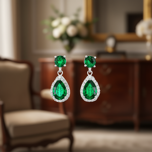 Omen – boucles d'oreilles en forme de poire avec diamant vert, strass en cristal, bijoux de fête classiques pour femmes, E1358 - Product Image 2